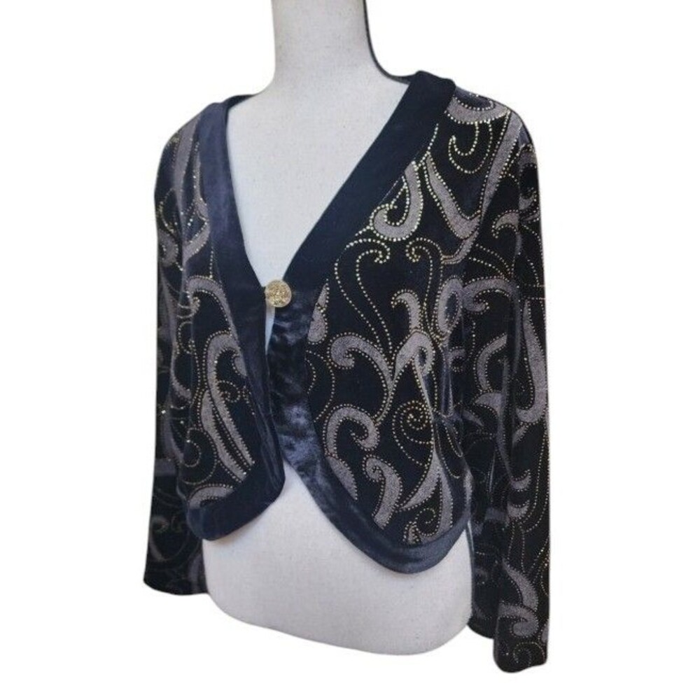 Notations Velver Burnout Sparkle Top Size 1X Vintage Button Front Closure